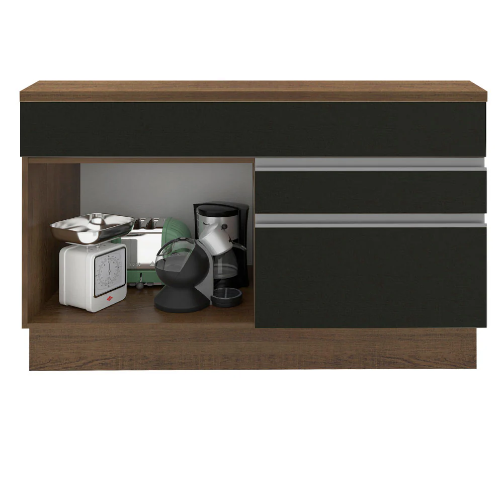 Bajo Mesada para Bacha 120 cm 1 Puerta 2 Cajones (Con Mesada) Marrón/Negro Glamy Madesa - Image 5