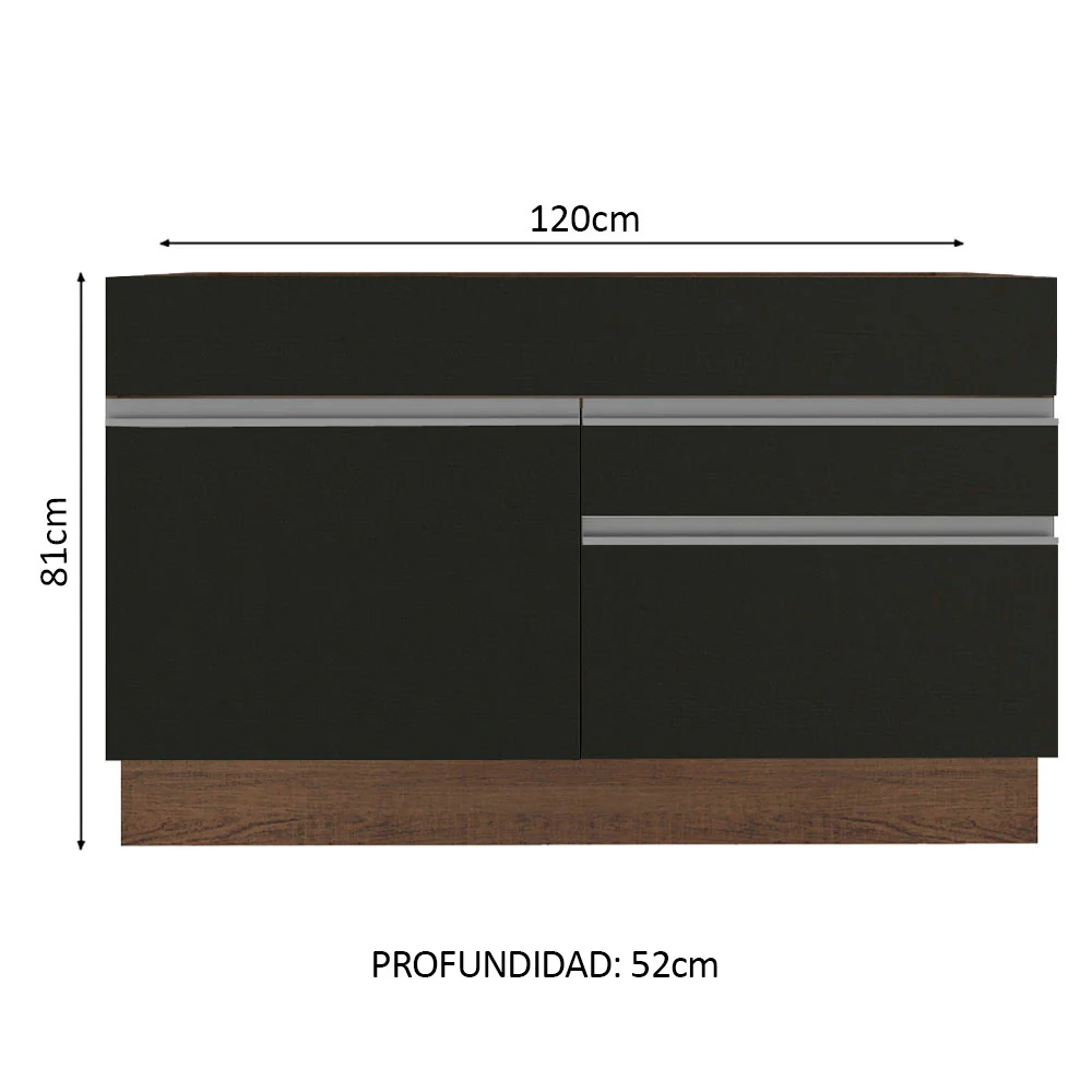 Bajo Mesada para Bacha 120 cm 1 Puerta 2 Cajones (Sin Mesada y Bacha) Marrón/Negro Glamy Madesa - Image 2