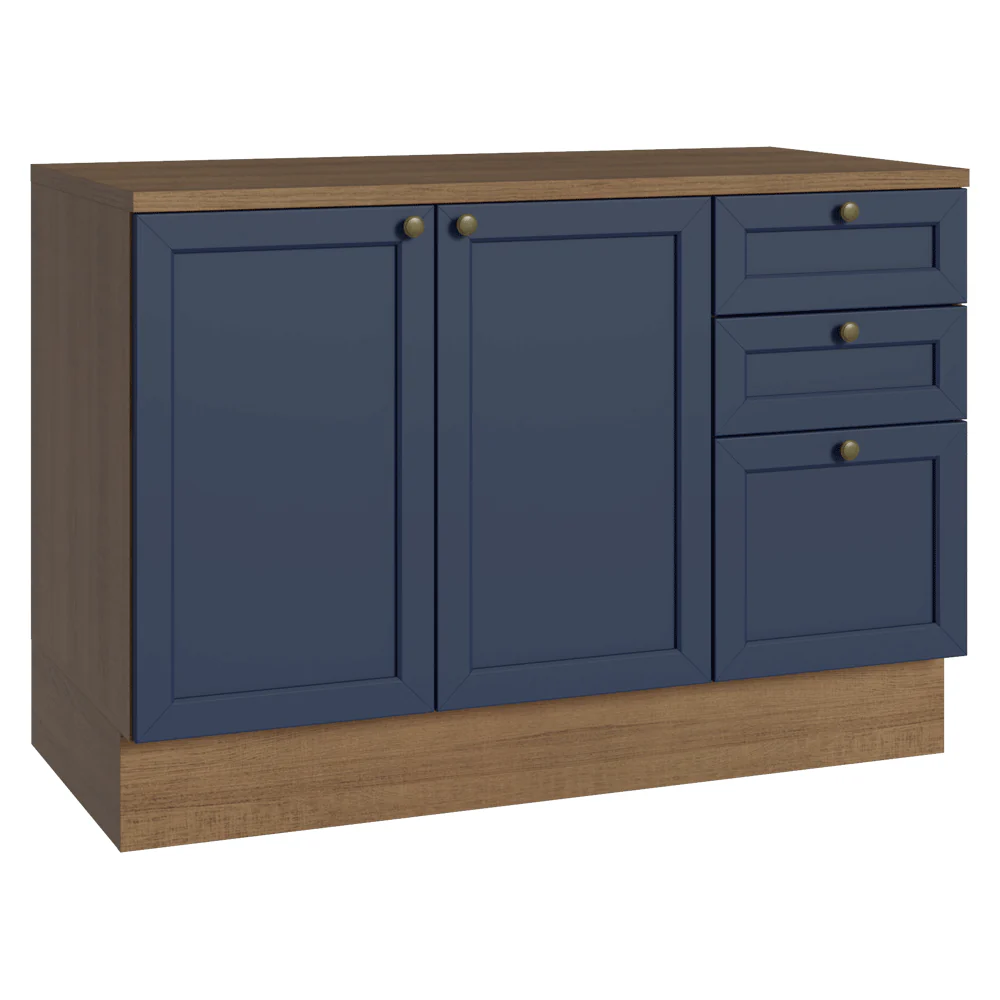 Bajo Mesada Cocina 120 cm 2 Puertas 3 Cajones (Con Mesada) Marrón/Azul Vik Madesa
