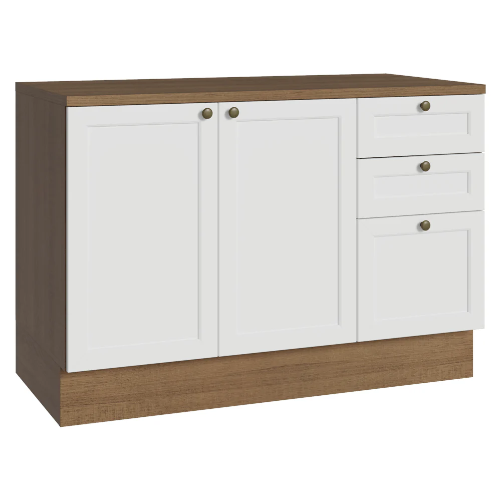 Bajo Mesada Cocina 120 cm 2 Puertas 3 Cajones (Con Mesada) Marrón/Blanco Vik Madesa