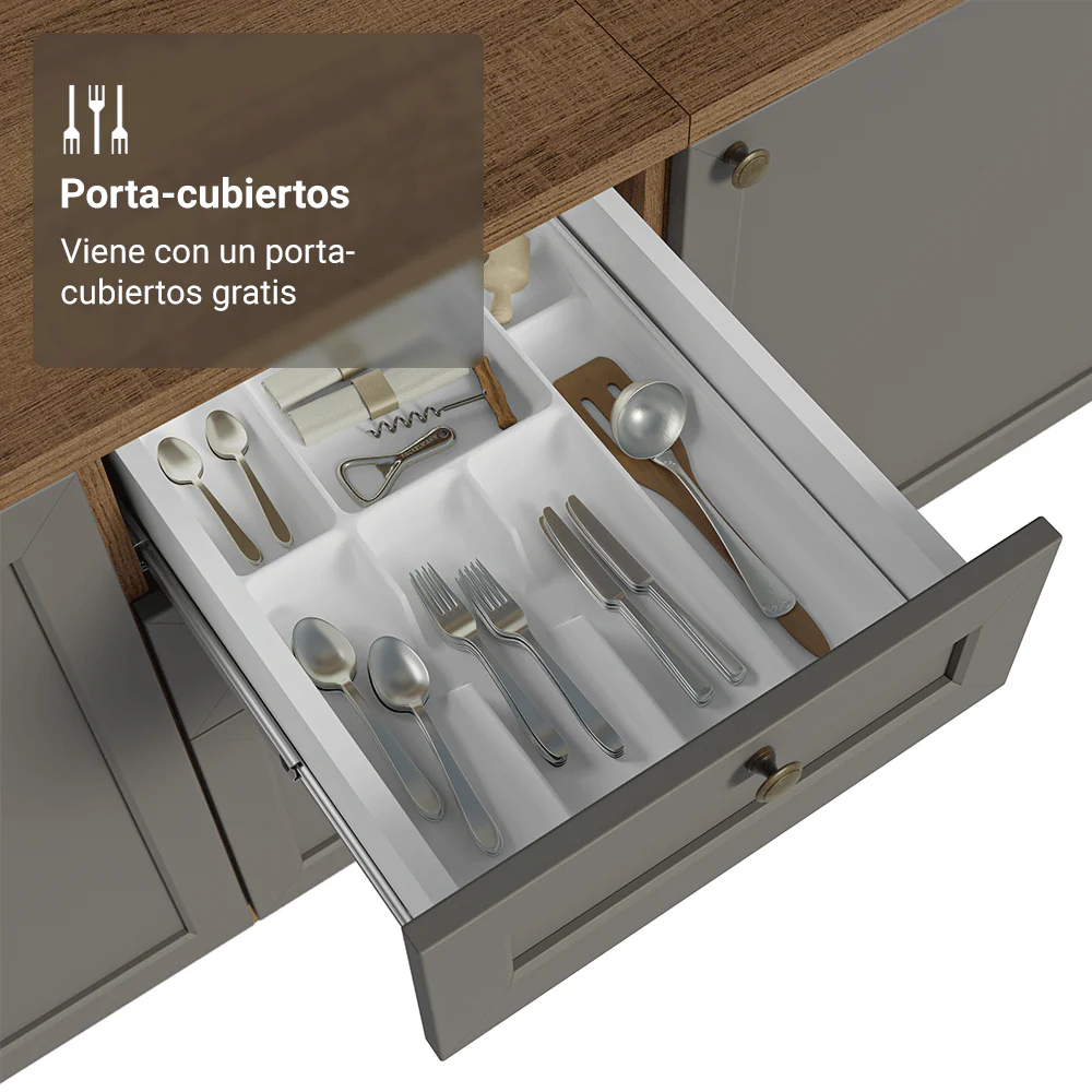 Bajo Mesada Cocina 120 cm 2 Puertas 3 Cajones (Con Mesada) Marrón/Gris Vik Madesa - Image 6