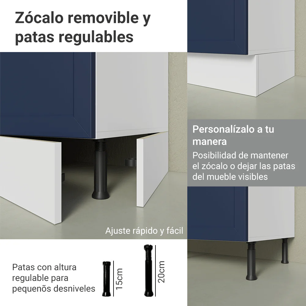 Bajo Mesada Cocina 120 cm 2 Puertas (Con Mesada) Blanco/Azul Vik Madesa - Image 7