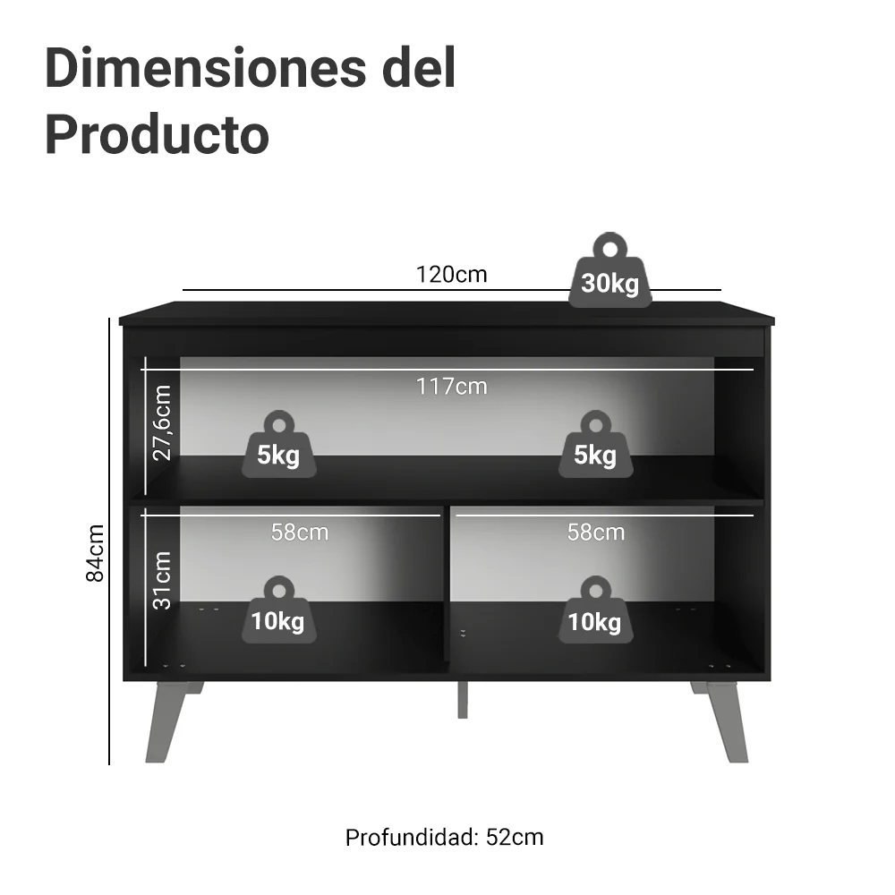 Bajo Mesada de Cocina 120 cm 2 Puertas con Patas Negro Nice Madesa - Image 2