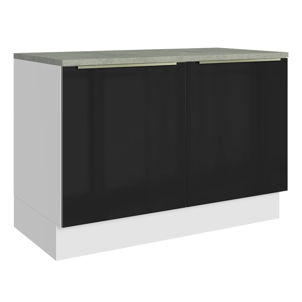 Bajo Mesada de Cocina 120 cm 2 Puetas (Con Mesada) Blanco/Negro Lux Madesa