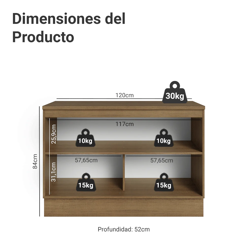 Bajo Mesada de Cocina 120 cm 2 Puetas (Con Mesada) Marrón/Negro Lux Madesa - Image 2