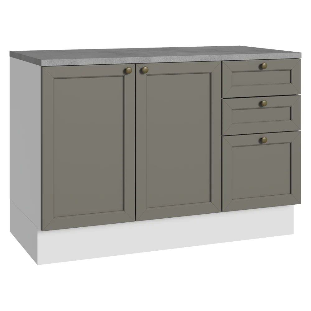 Bajo Mesada Cocina 120 x 60 cm 2 Puertas 3 Cajones (con Mesada) Blanco/Gris Vik Madesa