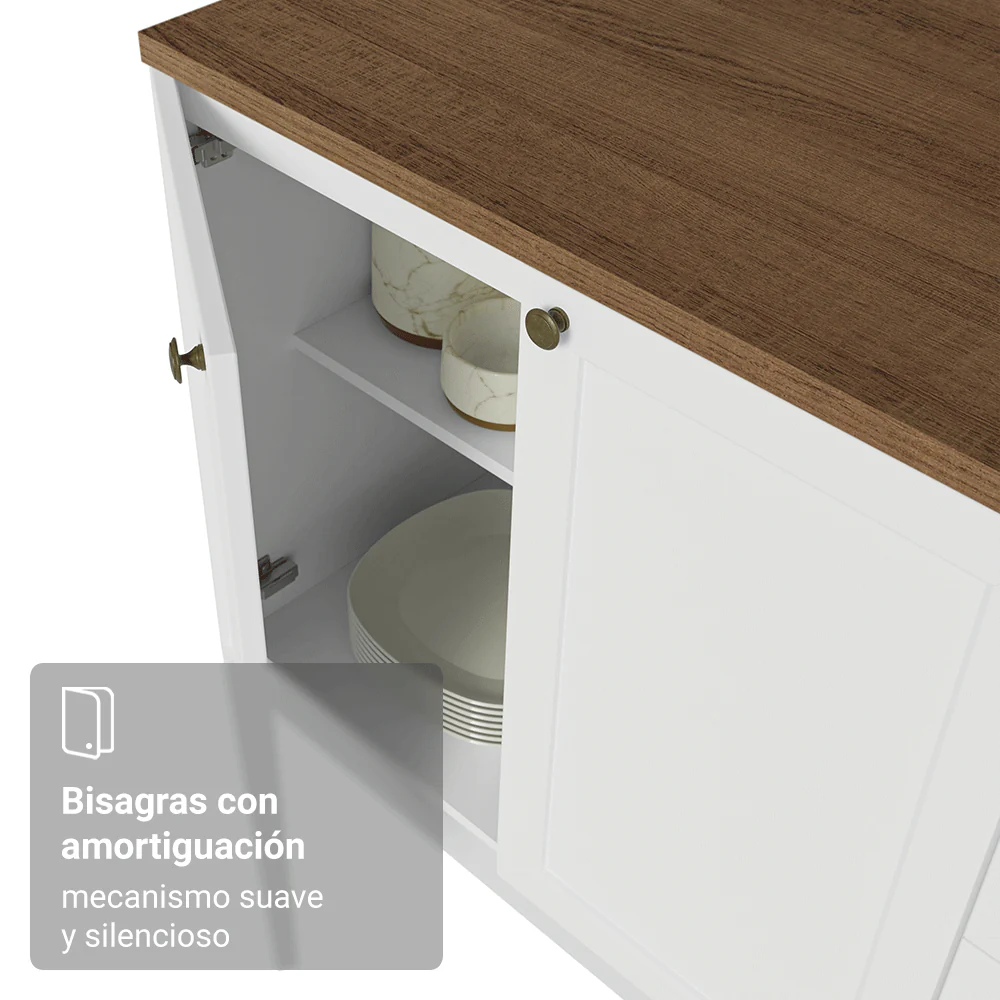 Bajo Mesada Cocina 120 x 60 cm 2 Puertas 3 Cajones (con Mesada) Blanco/Marrón Vik Madesa - Image 8