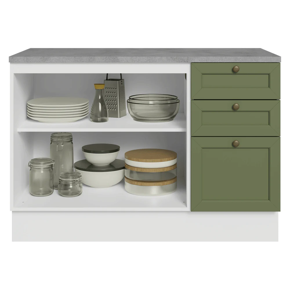 Bajo Mesada Cocina 120 x 60 cm 2 Puertas 3 Cajones (con Mesada) Blanco/Verde Vik Madesa - Image 4