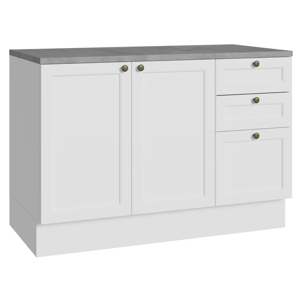 Bajo Mesada Cocina 120 x 60 cm 2 Puertas 3 Cajones (con Mesada) Blanco Vik Madesa