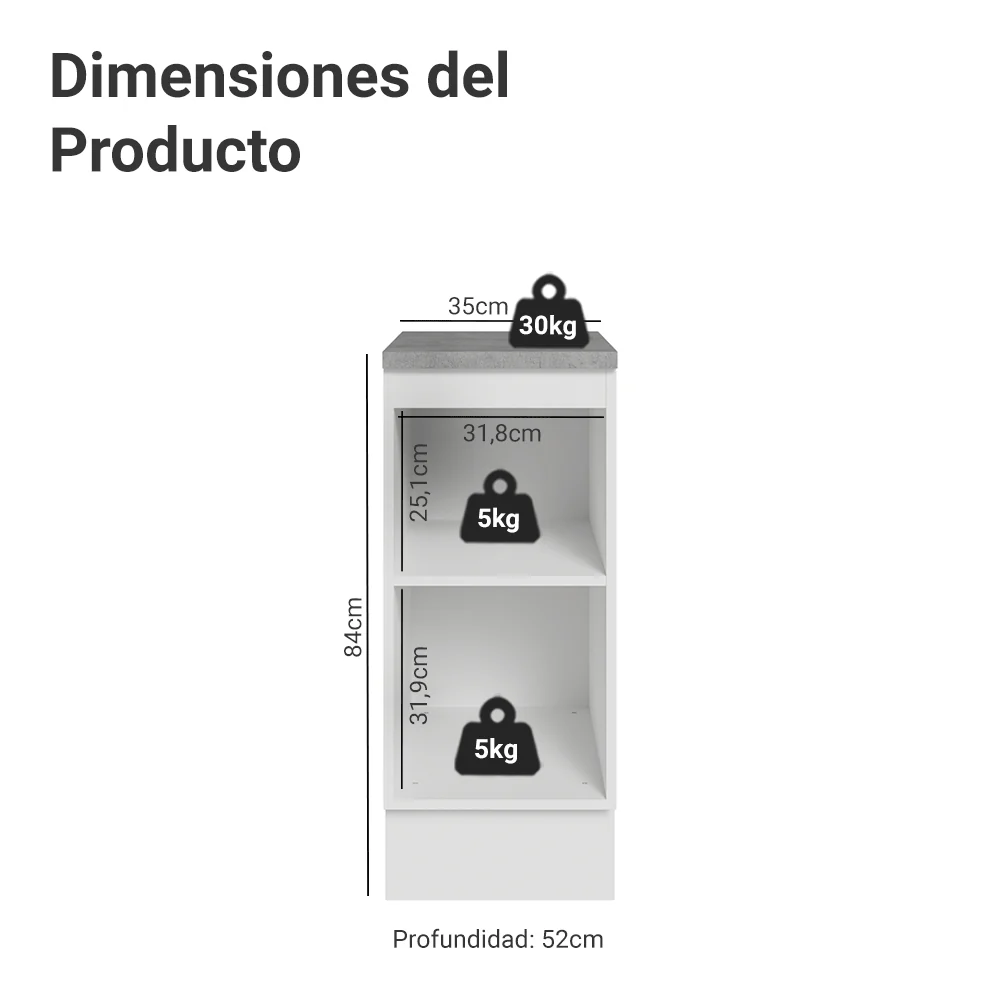 Bajo Mesada de Cocina 35 cm 1 Puerta Blanco Vik Madesa - Image 2