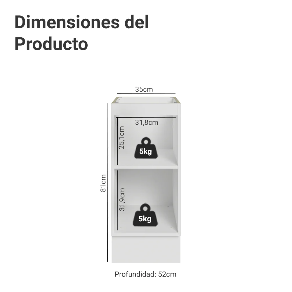 Bajo Mesada de Cocina 35 cm 1 Puerta (Sin Mesada) Blanco/Negro Lux Madesa - Image 2