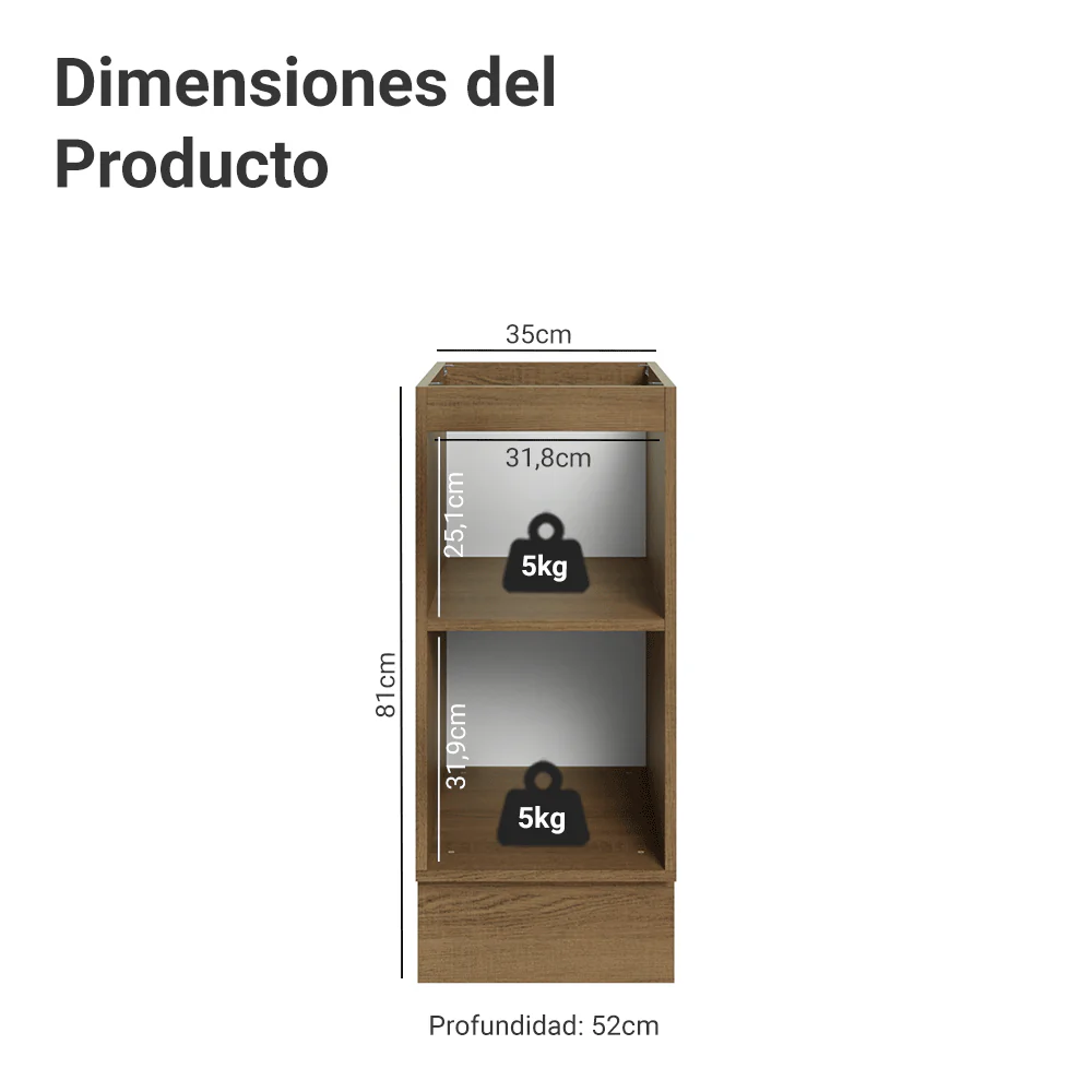 Bajo Mesada de Cocina 35 cm 1 Puerta (Sin Mesada) Marrón/Negro Lux Madesa - Image 2