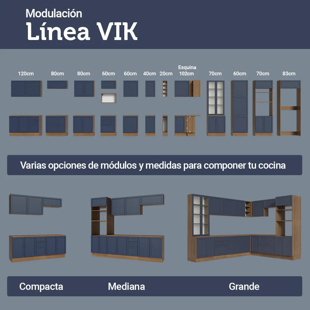 Bajo Mesada de Cocina 35 x 60 cm 1 Puerta (con Mesada) Marrón/Azul Vik Madesa - Image 9