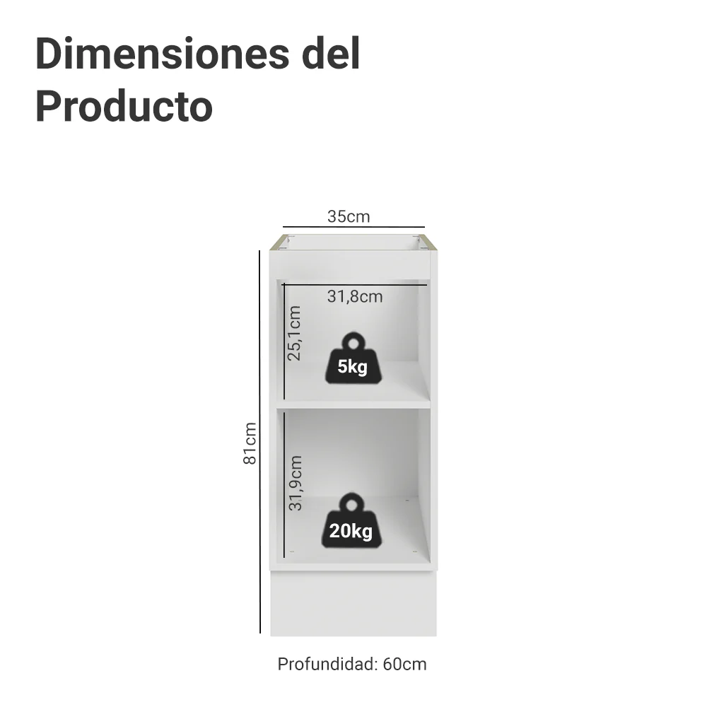 Bajo Mesada de Cocina 35 x 60 cm 1 Puerta (Sin Mesada) Blanco/verde Vik Madesa - Image 2