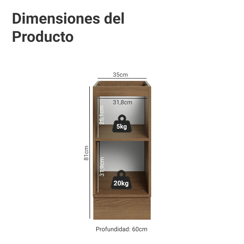 Bajo Mesada de Cocina 35 x 60 cm 1 Puerta (Sin Mesada) Marrón/Gris Vik Madesa - Image 2