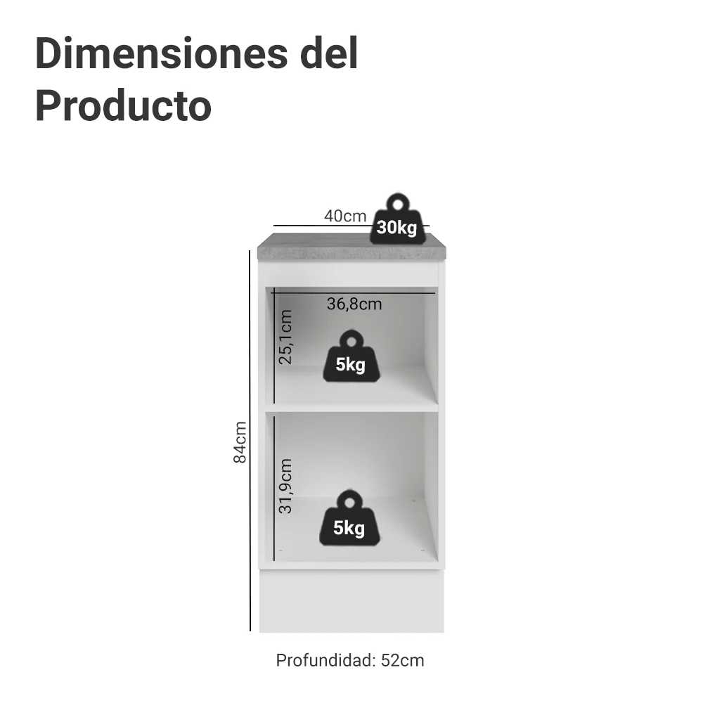 Bajo Mesada de Cocina 40 cm 1 Puerta Blanco/Negro Lux Madesa - Image 2