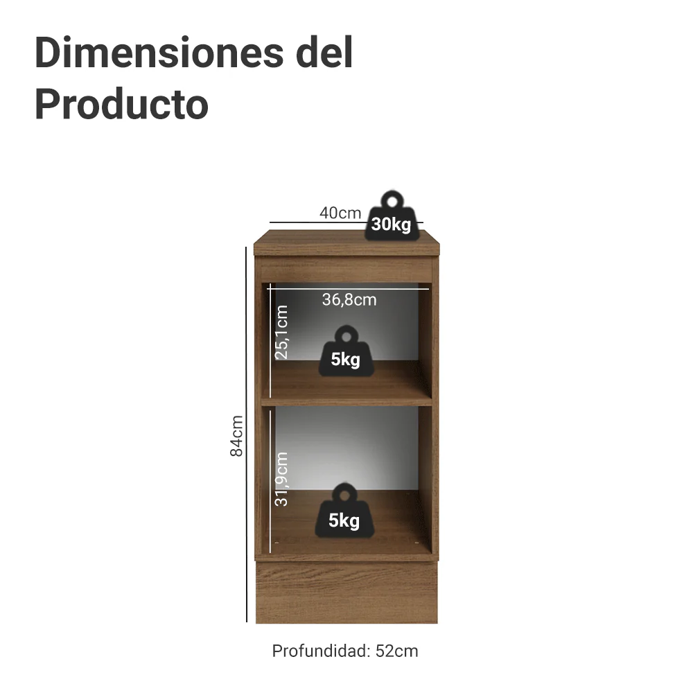 Bajo Mesada de Cocina 40 cm 1 Puerta Marrón/Gris Vik Madesa - Image 2
