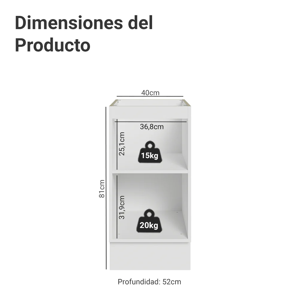 Bajo Mesada de Cocina 40 cm 1 Puerta (Sin Mesada) Blanco/Negro Lux Madesa - Image 2