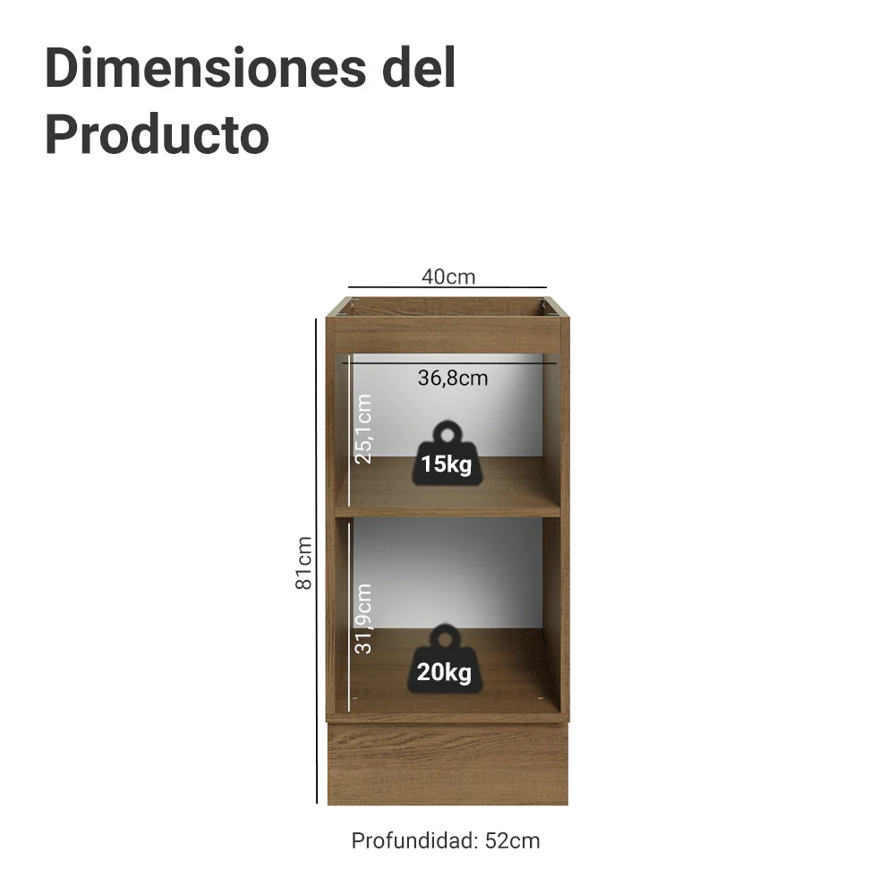 Bajo Mesada de Cocina 40 cm 1 Puerta (Sin Mesada) Marrón/Negro Lux Madesa - Image 2