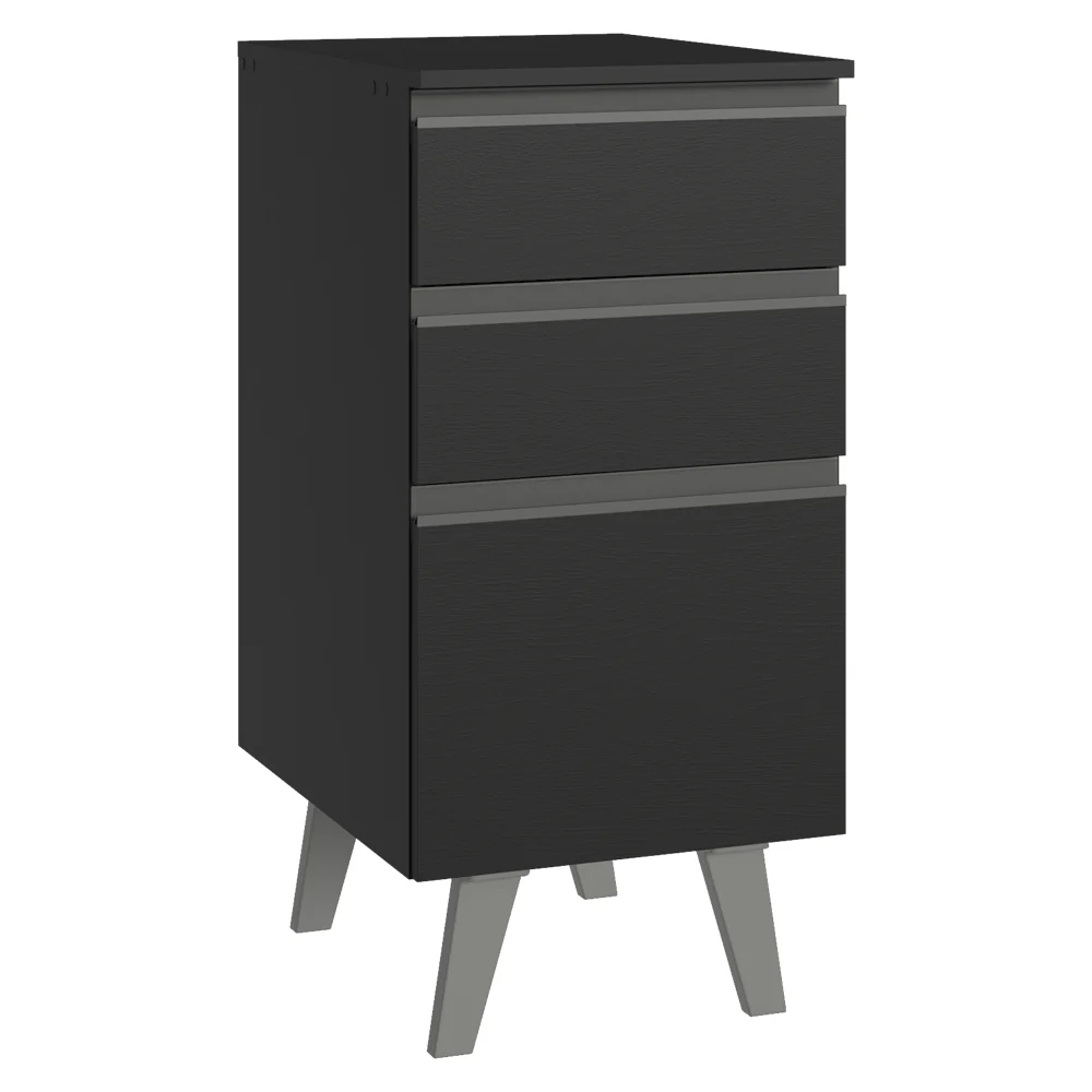 Bajo Mesada de Cocina 40 cm 3 Cajones con Patas Negro Nice Madesa