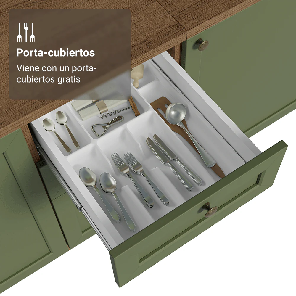 Bajo Mesada de Cocina 40 cm 3 Cajones Marrón/Verde Vik Madesa - Image 7