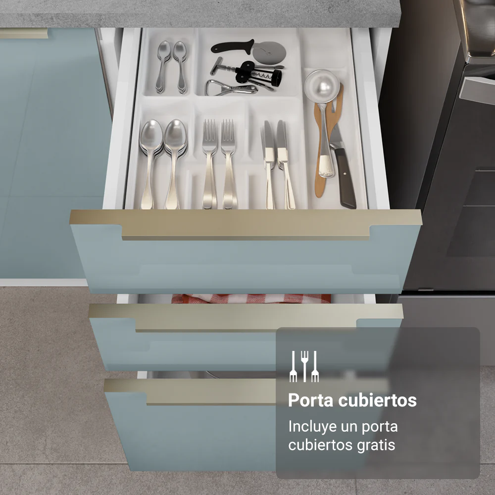 Bajo Mesada de Cocina 40 cm 3 Cajones (Sin Mesada) Blanco/Gris Lux Madesa - Image 5