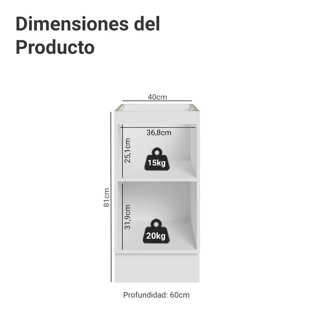 Bajo Mesada de Cocina 40 x 60 cm 1 Puerta (Sin Mesada) Blanco Vik Madesa - Image 2