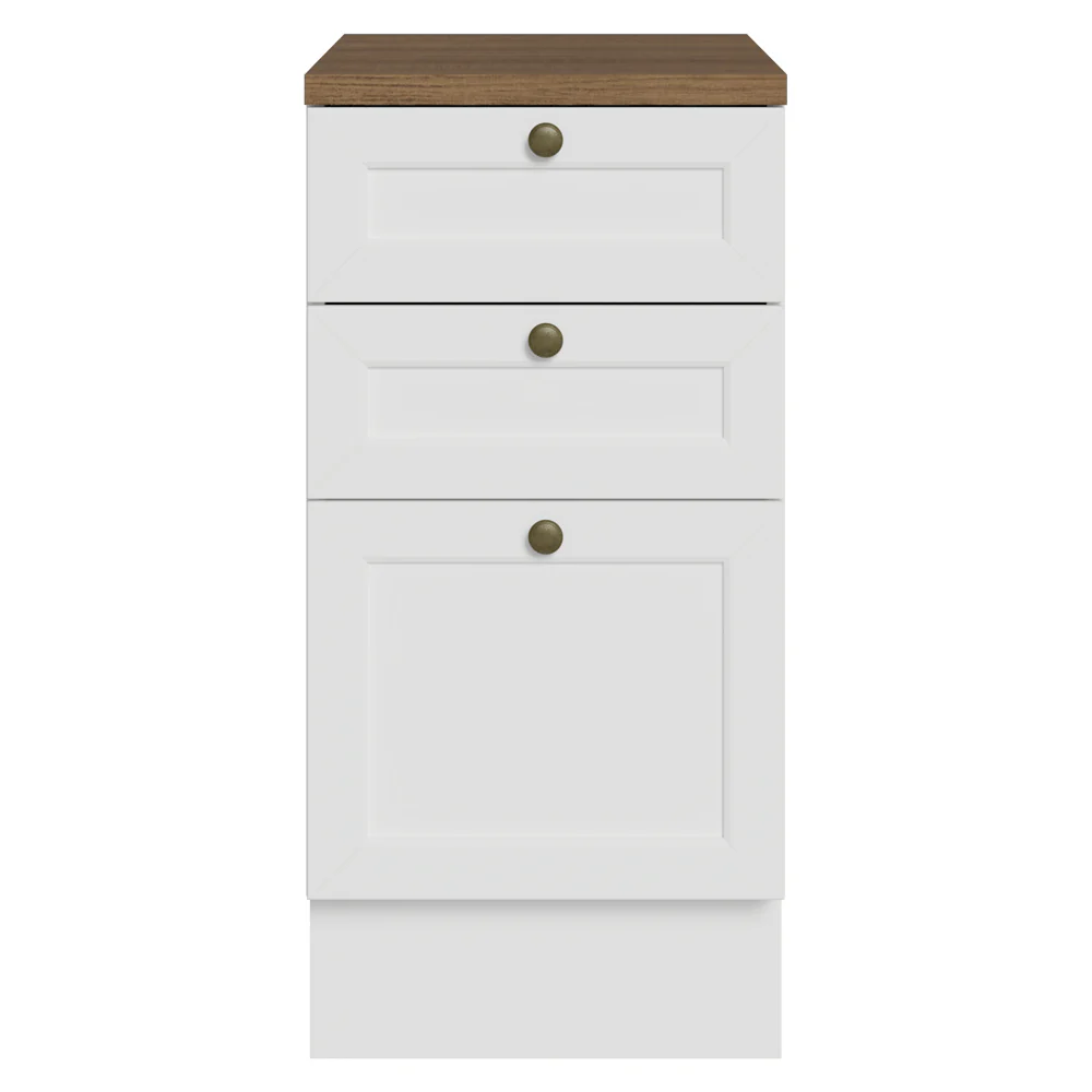 Bajo Mesada de Cocina 40 x 60 cm 3 Cajones (con Mesada) Blanco/Marrón Vik Madesa - Image 4
