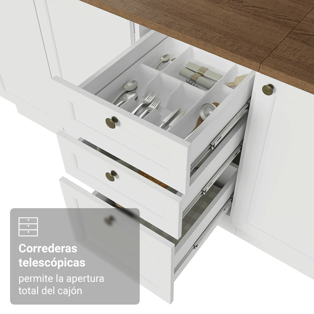Bajo Mesada de Cocina 40 x 60 cm 3 Cajones (con Mesada) Blanco/Marrón Vik Madesa - Image 7