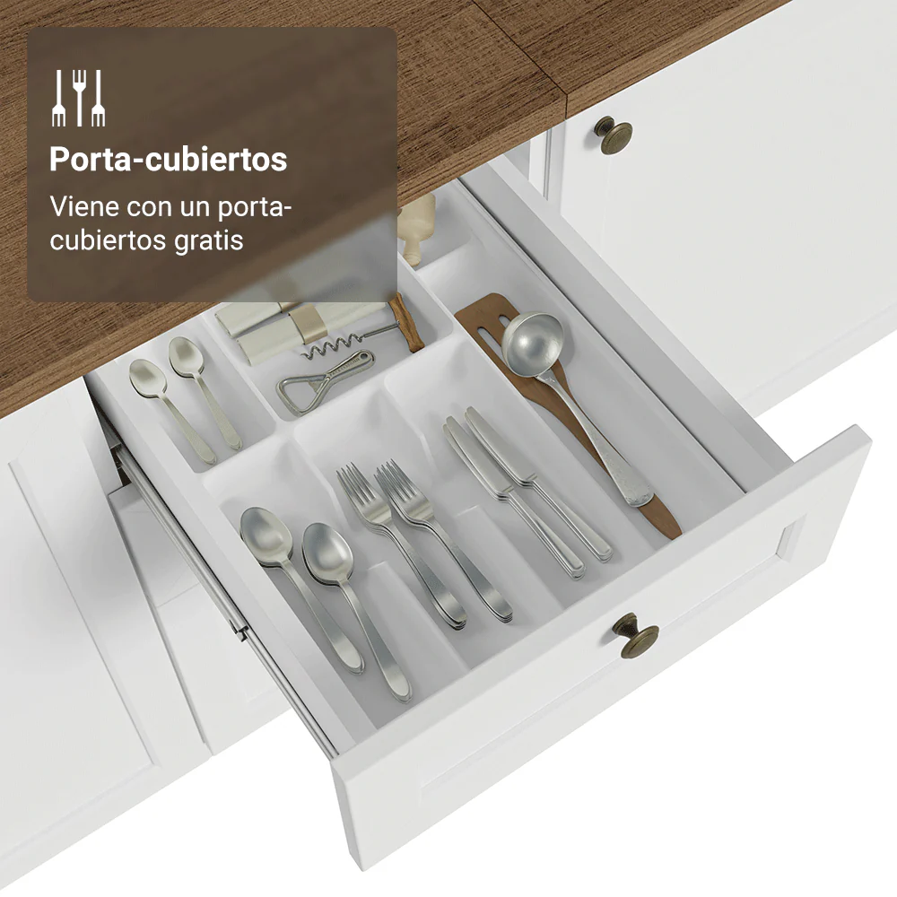 Bajo Mesada de Cocina 40 x 60 cm 3 Cajones (con Mesada) Blanco/Marrón Vik Madesa - Image 8
