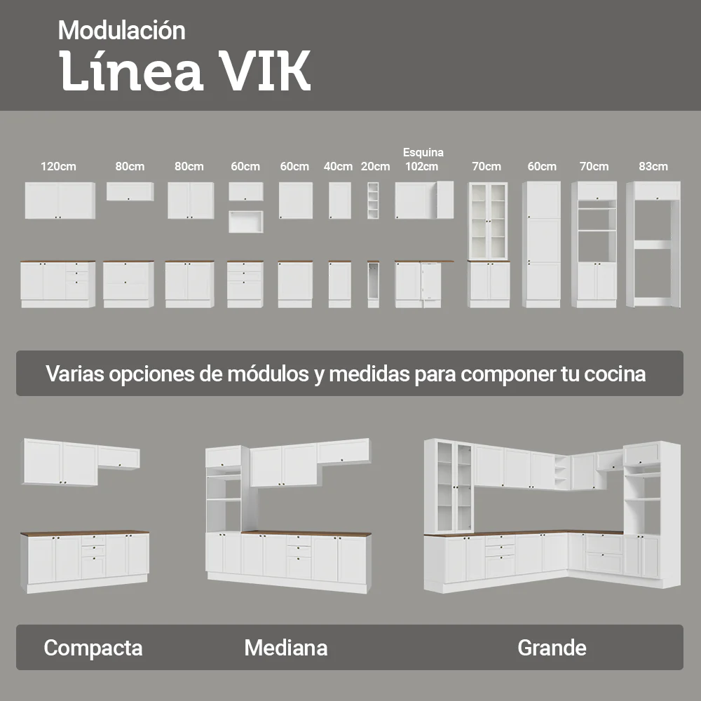 Bajo Mesada de Cocina 40 x 60 cm 3 Cajones (con Mesada) Blanco/Marrón Vik Madesa - Image 9