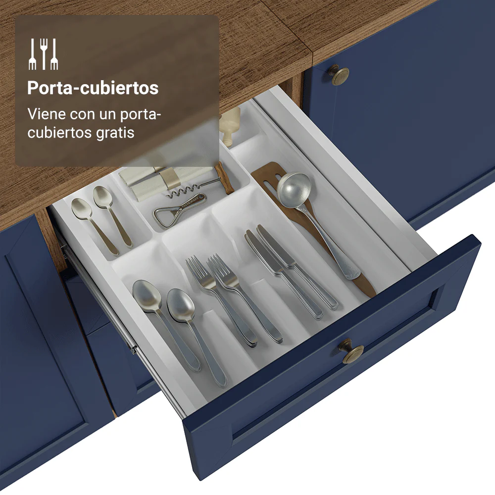 Bajo Mesada de Cocina 40 x 60 cm 3 Cajones (con Mesada) Marrón/Azul Vik Madesa - Image 8