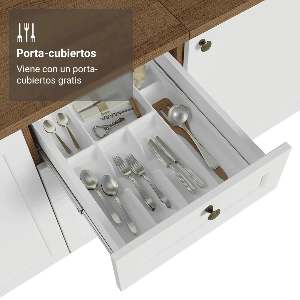Bajo Mesada de Cocina 40 x 60 cm 3 Cajones (con Mesada) Marrón/Blanco Vik Madesa - Image 8