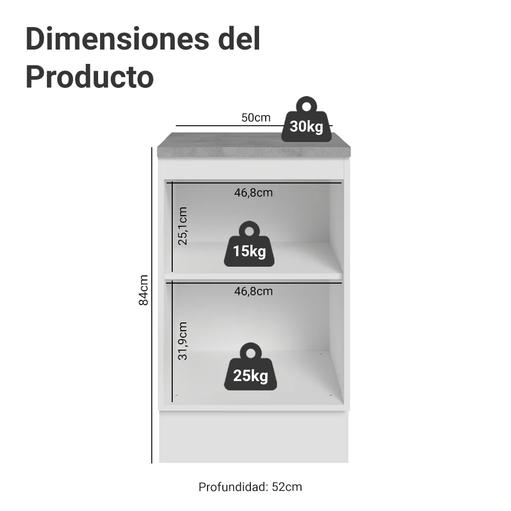 Bajo Mesada de Cocina 50 cm 1 Puerta Blanco/Negro Lux Madesa - Image 2