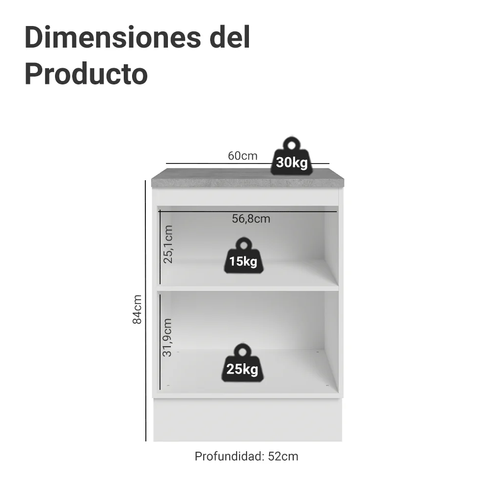 Bajo Mesada de Cocina 60 cm 1 Puerta Blanco/Negro Lux Madesa - Image 2