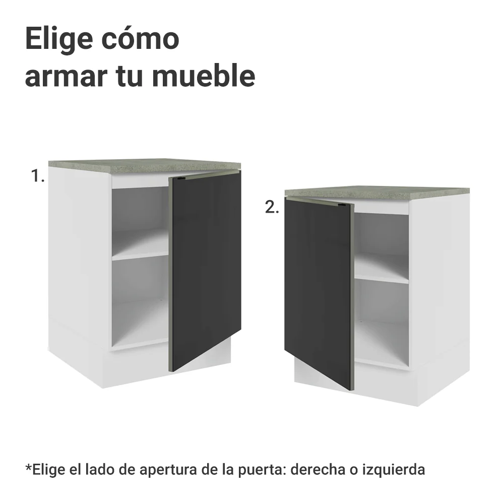 Bajo Mesada de Cocina 60 cm 1 Puerta Blanco/Negro Lux Madesa - Image 4