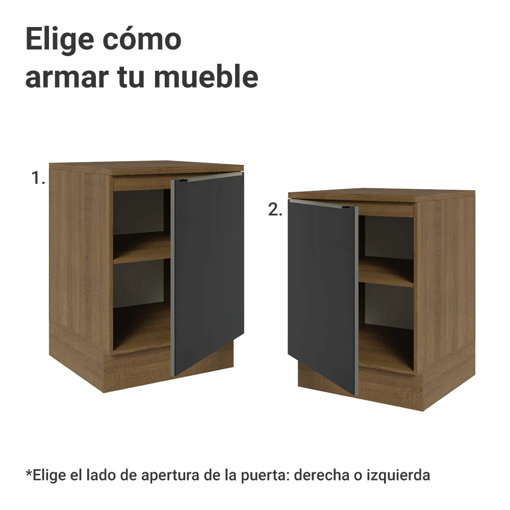 Bajo Mesada de Cocina 60 cm 1 Puerta (Con Mesada) Marrón/Negro Lux Madesa - Image 5