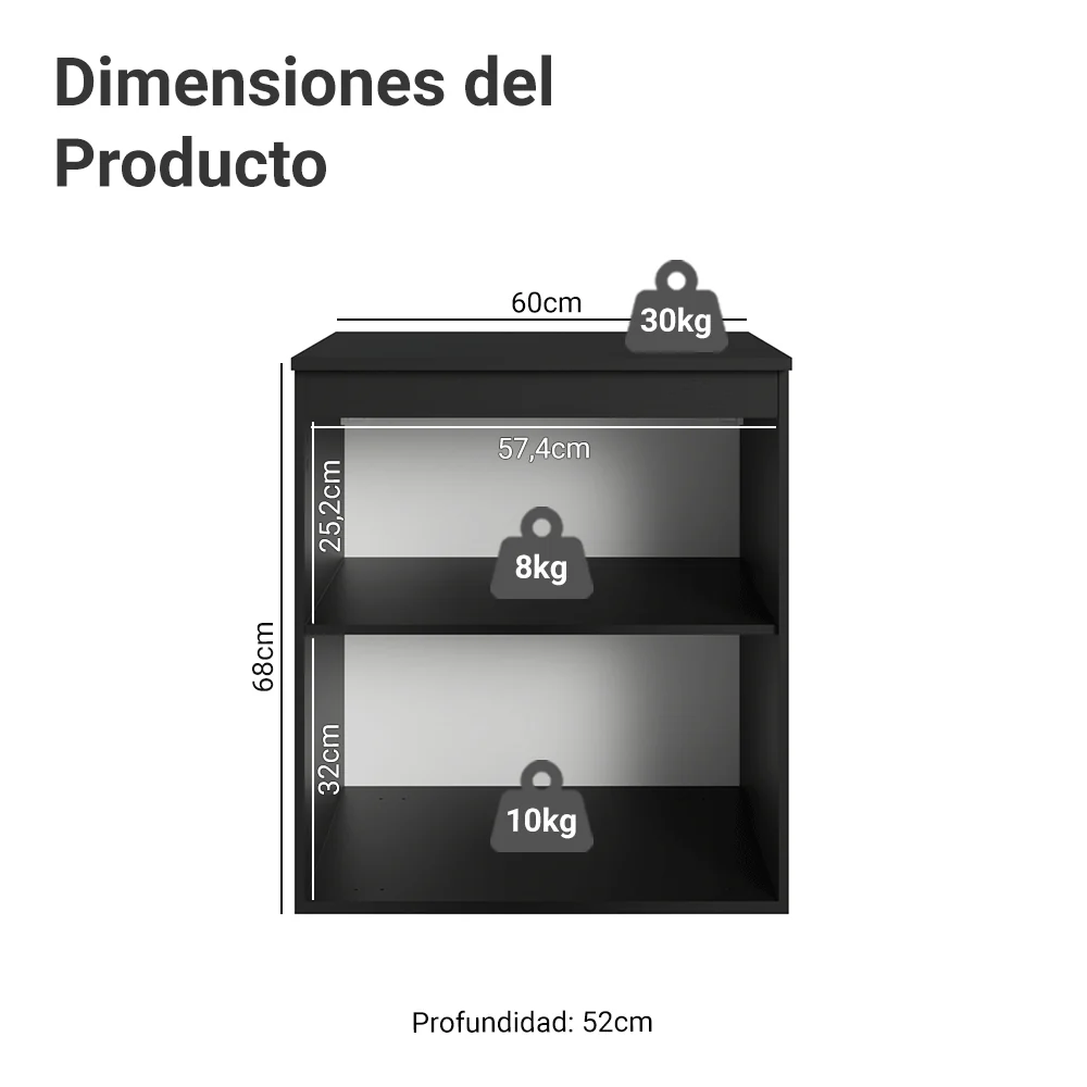 Bajo Mesada de Cocina 60 cm 1 Puerta Flotante Negro Nice Madesa - Image 2