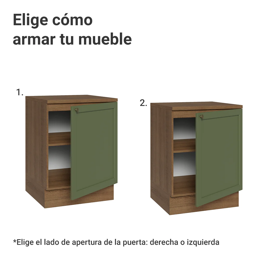 Bajo Mesada de Cocina 60 cm 1 Puerta Marrón/Verde Vik Madesa - Image 4