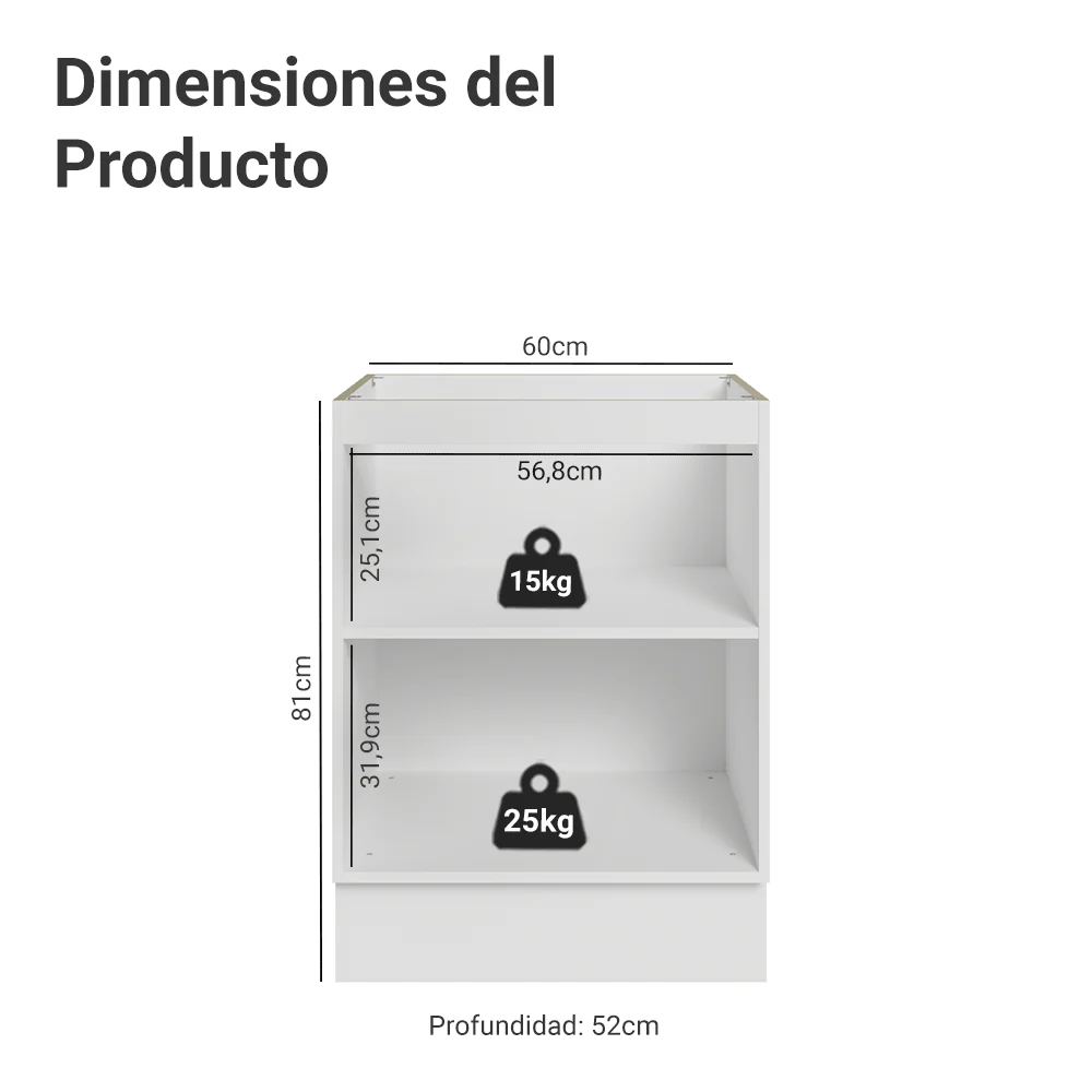 Bajo Mesada de Cocina 60 cm 1 Puerta (Sin Mesada) Blanco/Gris Lux Madesa - Image 2