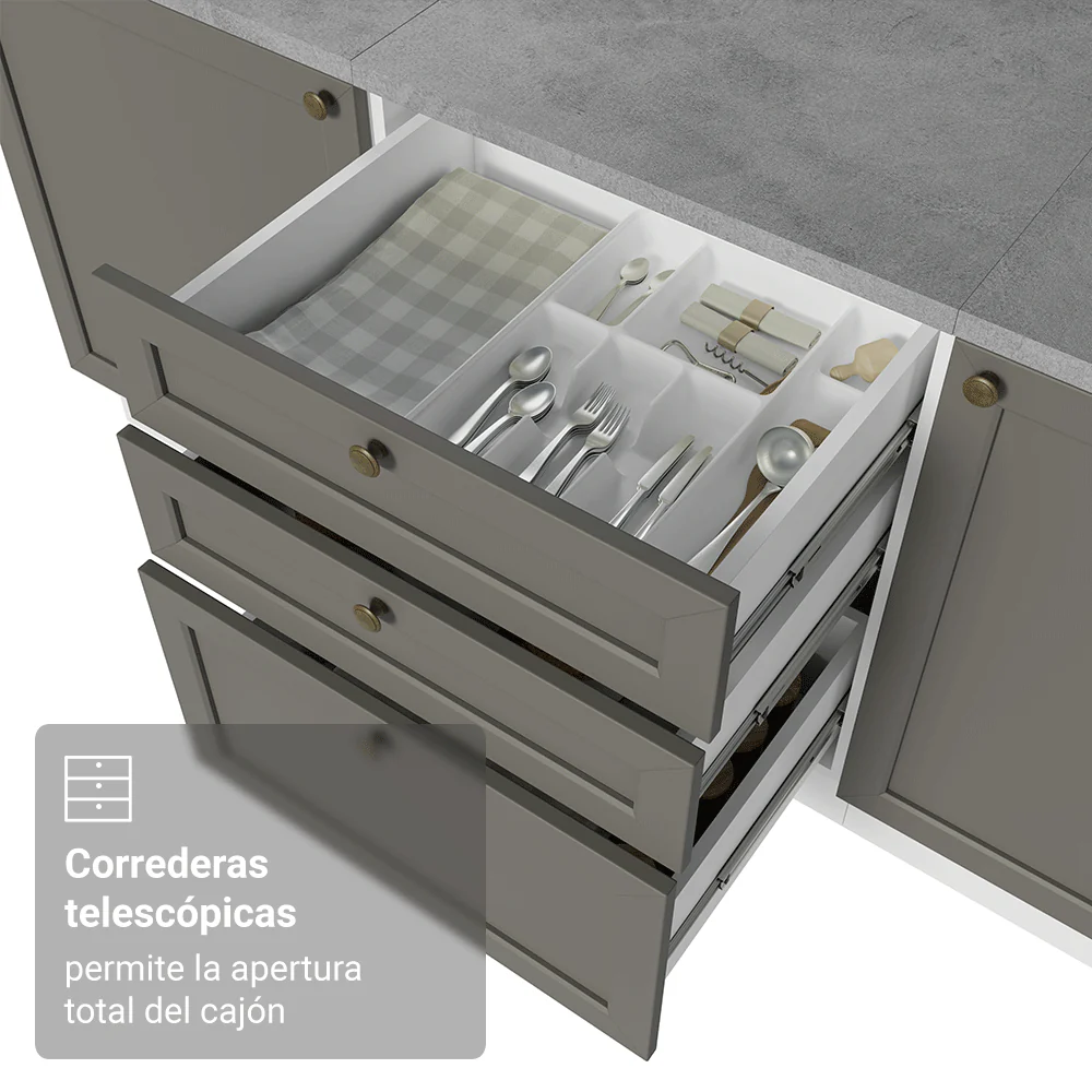 Bajo Mesada de Cocina 60 cm 3 Cajones Blanco/Gris Vik Madesa - Image 7