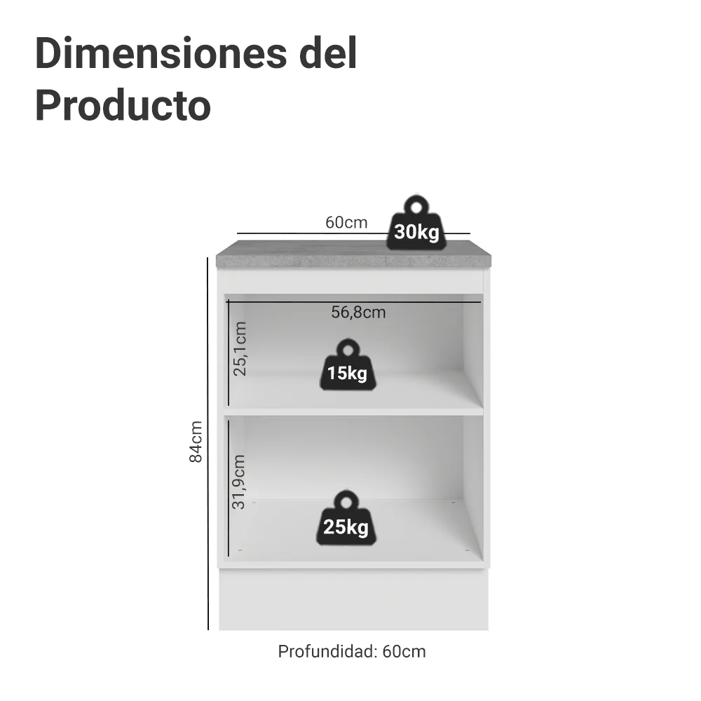 Bajo Mesada de Cocina 60 x 60 cm 1 Puerta (con Mesada) Blanco/Azul Vik Madesa - Image 2