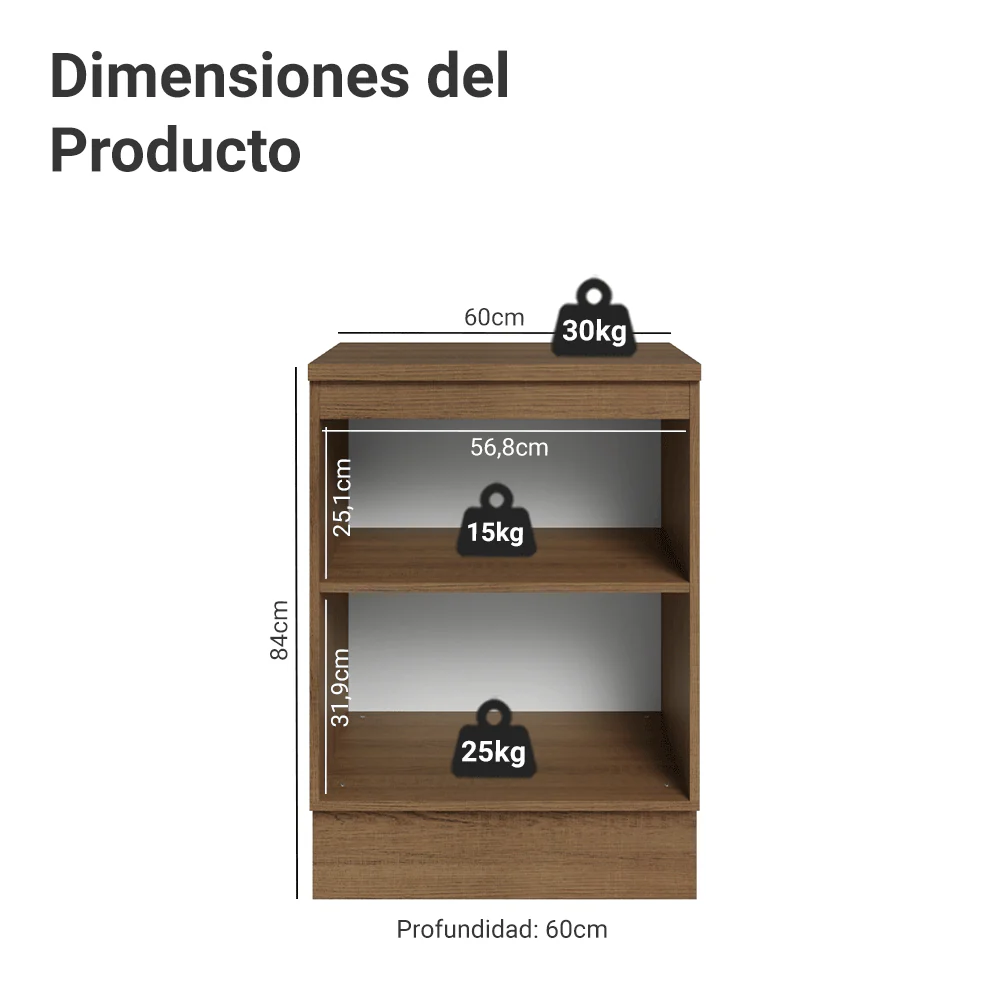 Bajo Mesada de Cocina 60 x 60 cm 1 Puerta (con Mesada) Marrón/Verde Vik Madesa - Image 2