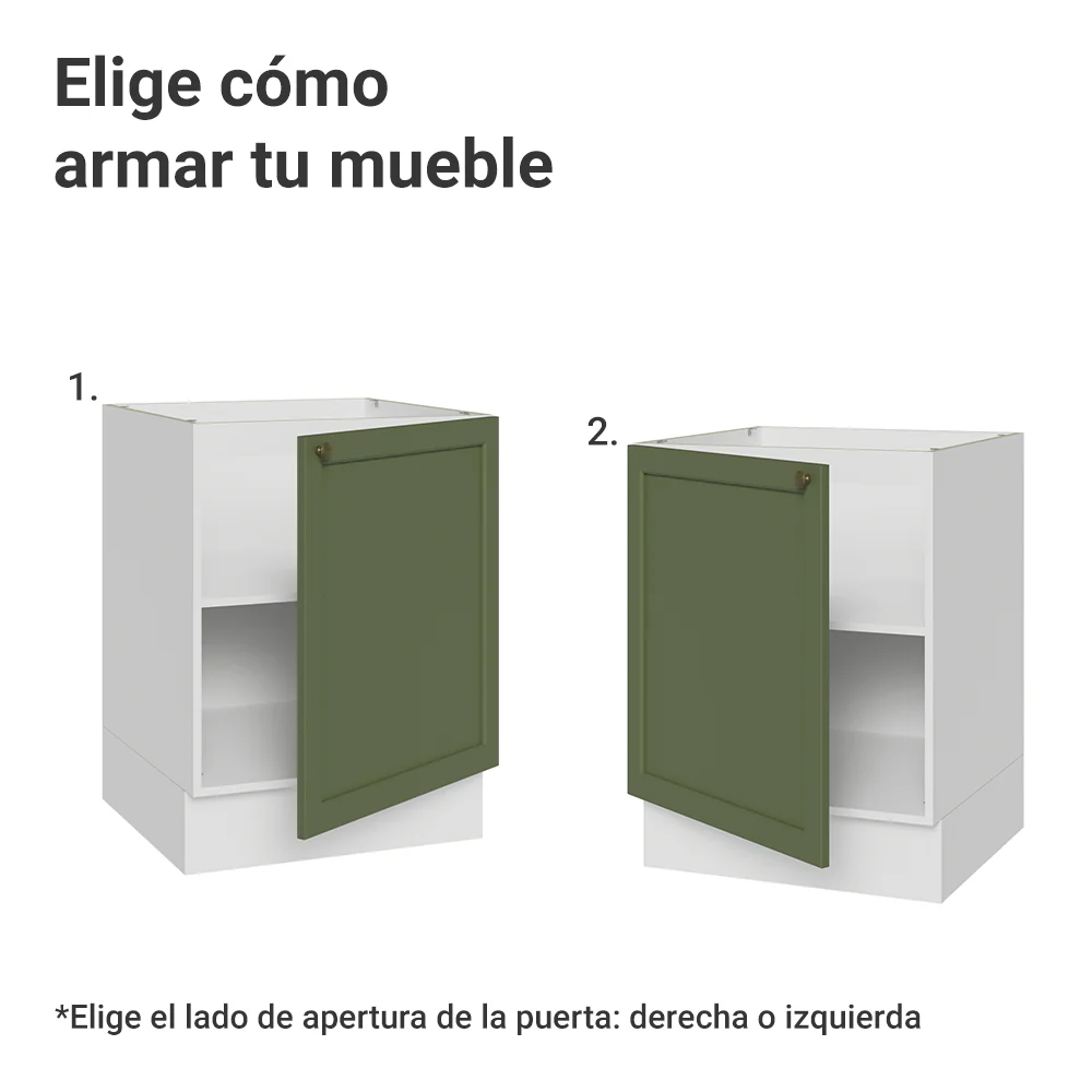 Bajo Mesada de Cocina 60 x 60 cm 1 Puerta (Sin Mesada) Blanco/Verde Vik Madesa - Image 4