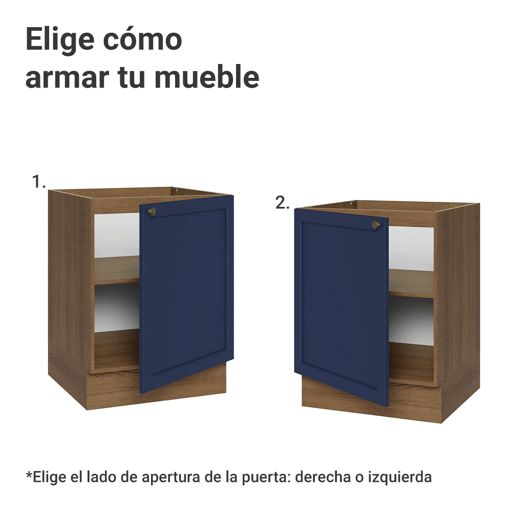 Bajo Mesada de Cocina 60 x 60 cm 1 Puerta (Sin Mesada) Marrón/Azul Vik Madesa - Image 4