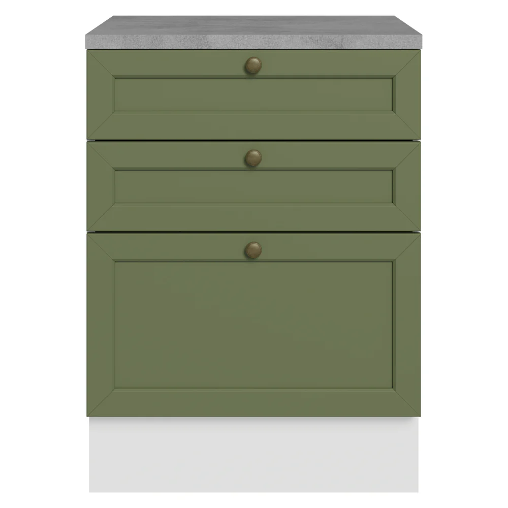 Bajo Mesada de Cocina 60 x 60 cm 3 Cajones (con Mesada) Blanco/Verde Vik Madesa - Image 4
