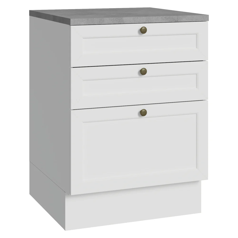 Bajo Mesada de Cocina 60 x 60 cm 3 Cajones (con Mesada) Blanco Vik Madesa