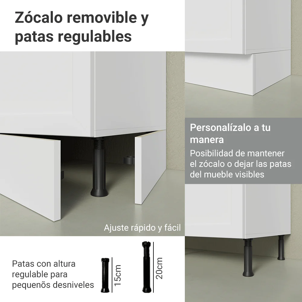 Bajo Mesada de Cocina 60 x 60 cm 3 Cajones (con Mesada) Blanco Vik Madesa - Image 10