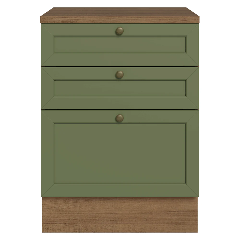 Bajo Mesada de Cocina 60 x 60 cm 3 Cajones (con Mesada) Marrón/Verde Vik Madesa - Image 4