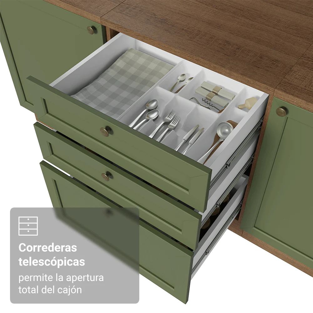 Bajo Mesada de Cocina 60 x 60 cm 3 Cajones (con Mesada) Marrón/Verde Vik Madesa - Image 7